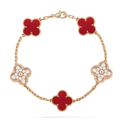 [CA]CLOVER 5 MOTIFS CARNELIAN DIAMOND BRACELET