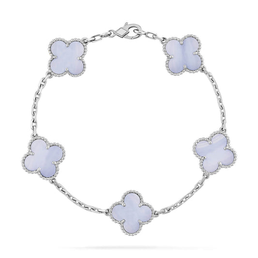 [CA]CLOVER  5 MOTIF PURPLE CHALCEDONY BRACELET SILVER