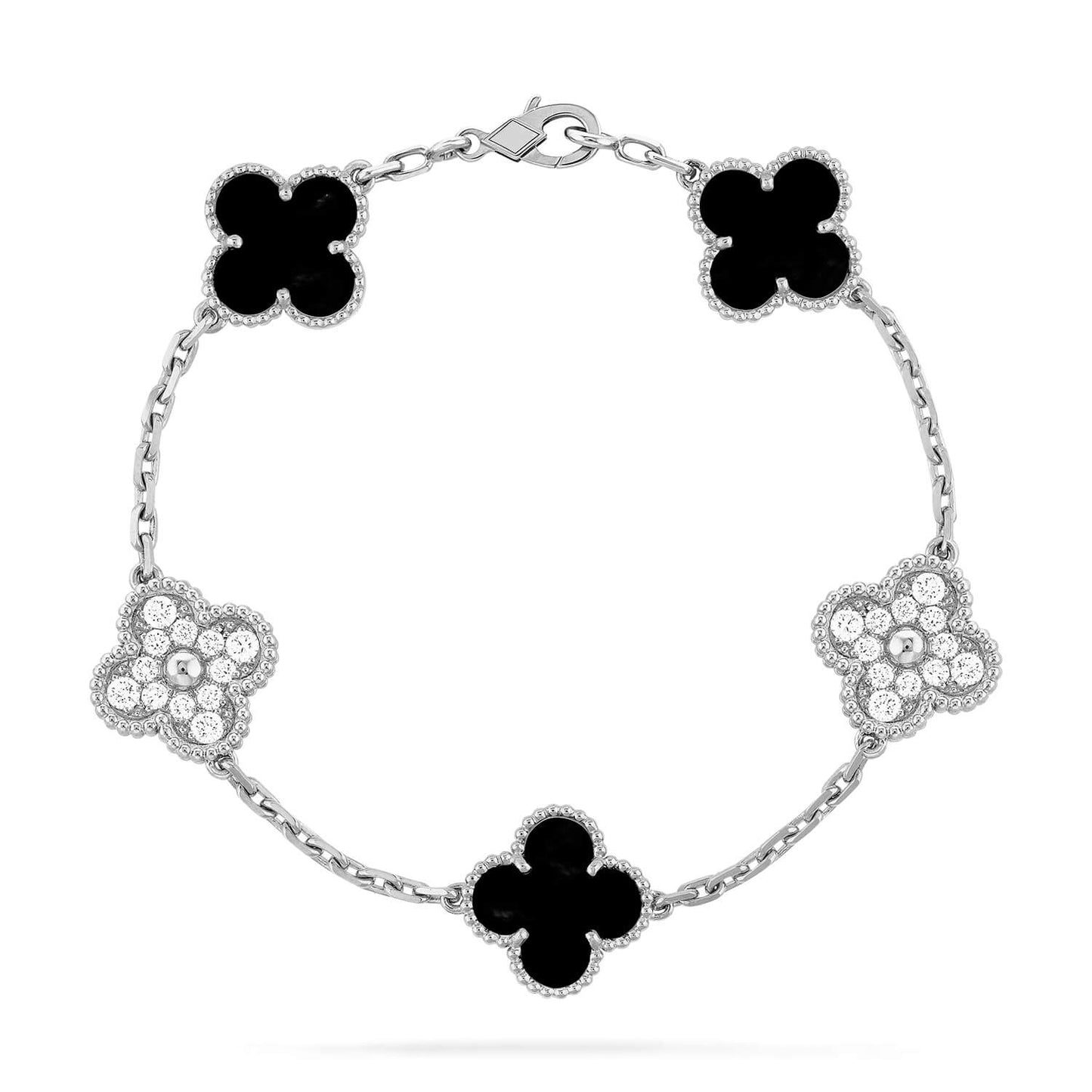 [CA]CLOVER 5 MOTIF ONYXS DIAMOND BRACELET SILVER