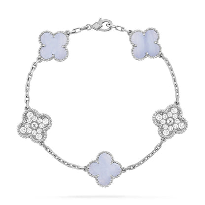 [CA]CLOVER  5 MOTIF DIAMOND PURPLE CHALCEDONY BRACELET SILVER