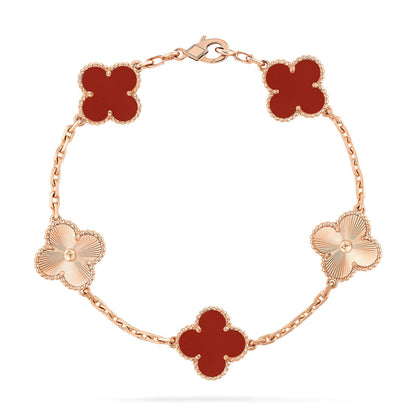 [CA]CLOVER  5 MOTIFS CARNELIAN GOLD BRACELET