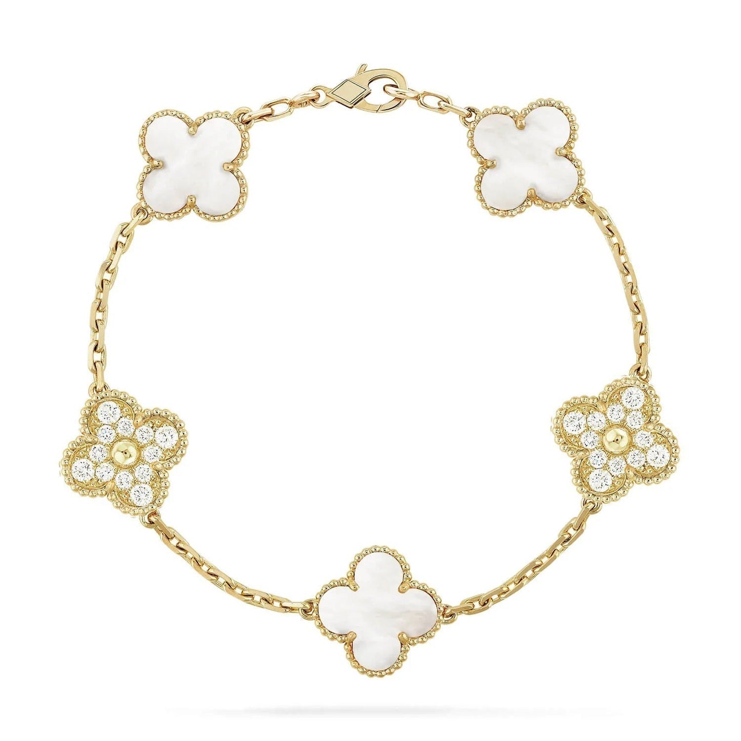 [CA]CLOVER BRACELET 5 MOTIF WHITE MOP DIAMOND