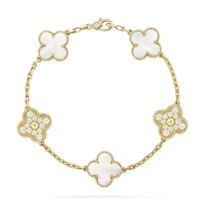 [CA]CLOVER BRACELET 5 MOTIF WHITE MOP DIAMOND