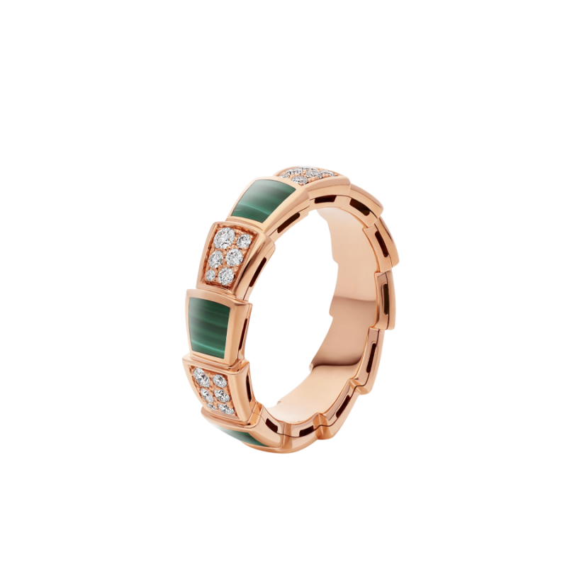 [CA]SERPENTI RING PINK GOLD MALACHITE DIAMOND PAVED 4MM