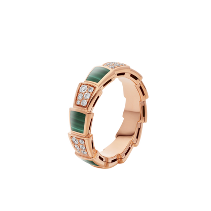 [CA]SERPENTI RING PINK GOLD MALACHITE DIAMOND PAVED 4MM