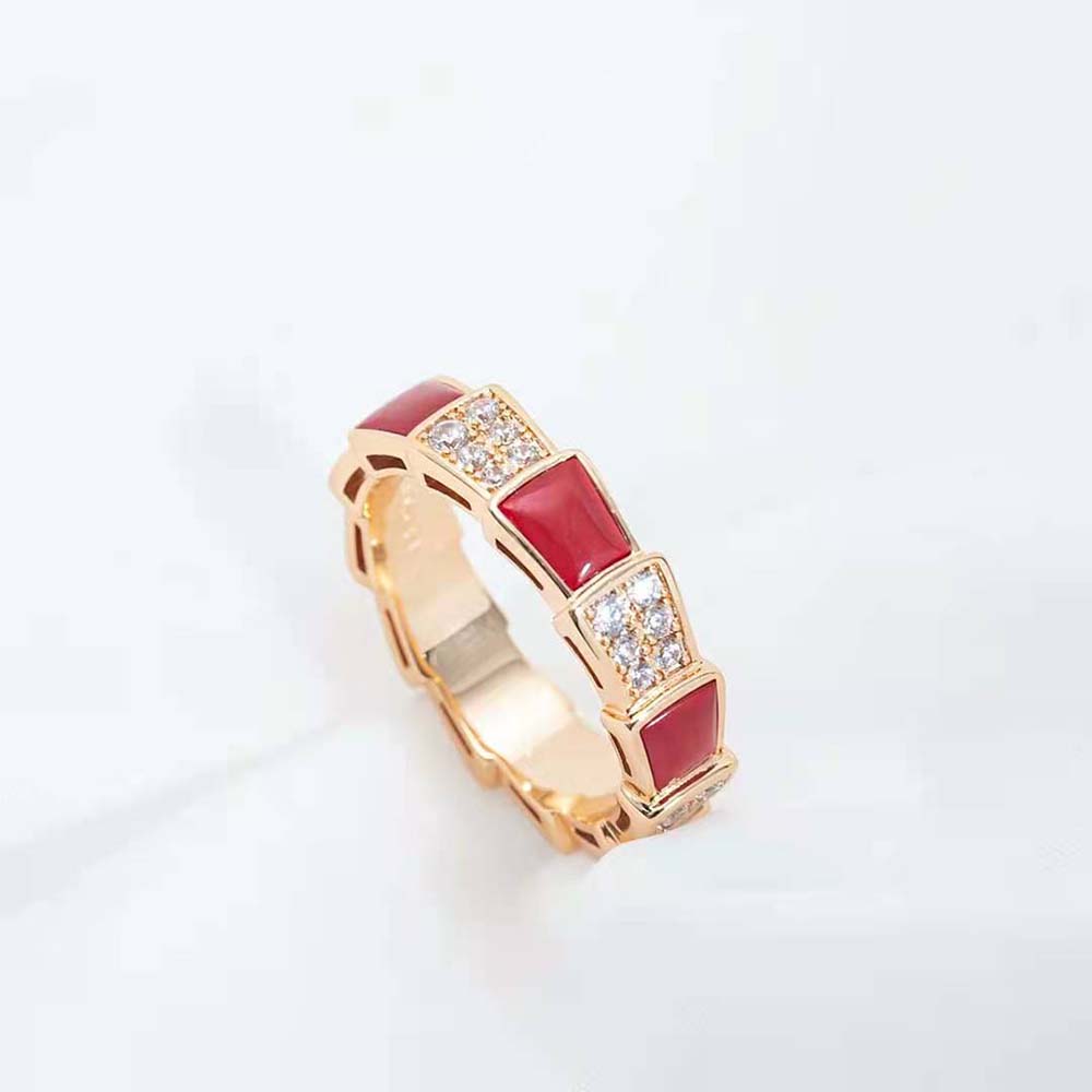 [CA]SERPENTI RING PINK GOLD CARNELIAN DIAMOND PAVED 4MM