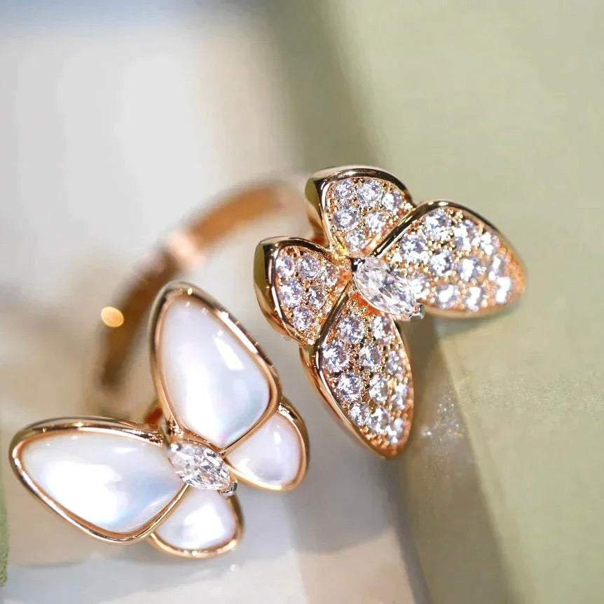 [CA]TWIN BUTTERFLY DIAMOND MOP RING