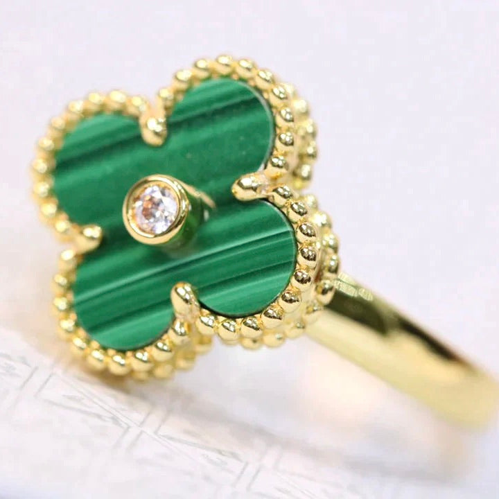 [CA]CLOVER MALACHITE RING GOLD DIAMOND