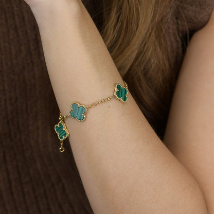 [CA]CLOVER 5 MOTIFS MALACHITE BRACELET