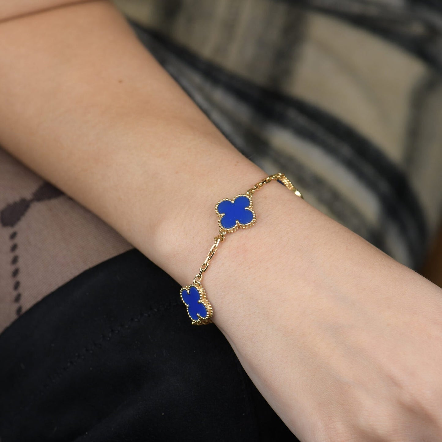 [CA]CLOVER 5 MOTIFS BLUE AGATE BRACELET