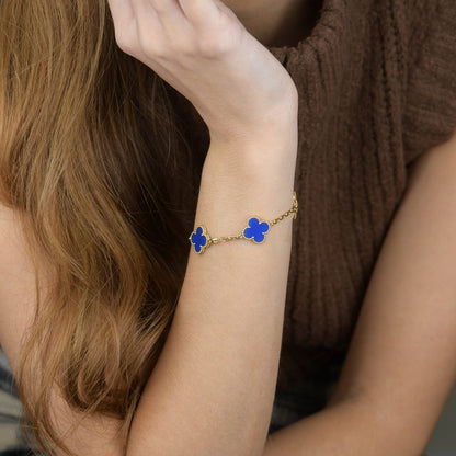 [CA]CLOVER 5 MOTIFS BLUE AGATE BRACELET