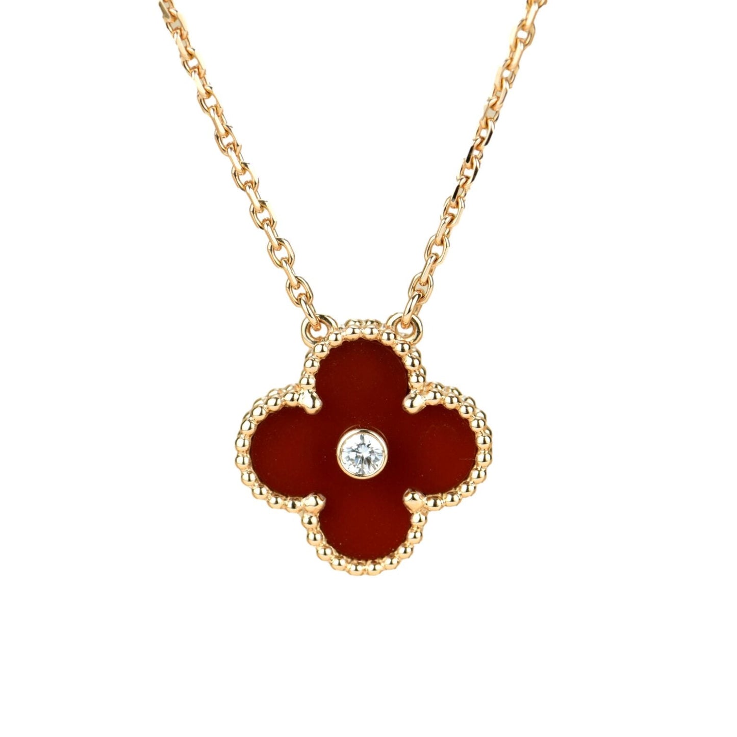 [CA]CLOVER 15MM DIAMOND CARNELIAN NECKLACE