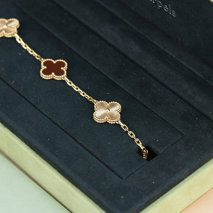 [CA]CLOVER  5 MOTIFS CARNELIAN GOLD BRACELET