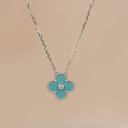 [CA]CLOVER 15MM DIAMOND SVRES PORCELAIN  NECKLACE SILVER