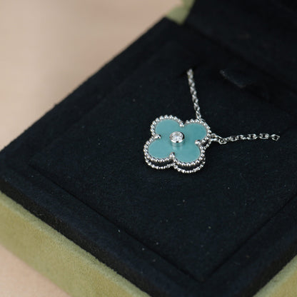 [CA]CLOVER 15MM DIAMOND SVRES PORCELAIN  NECKLACE SILVER