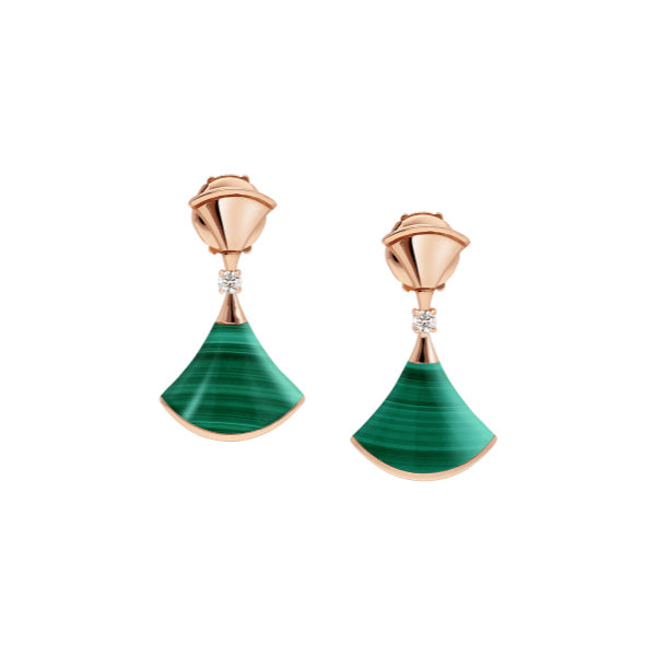 [CA]DREAM MALACHITE PINK GOLD EARRINGS