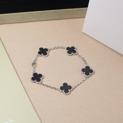 [CA]CLOVER 5 MOTIF ONYXS  BRACELET SILVER