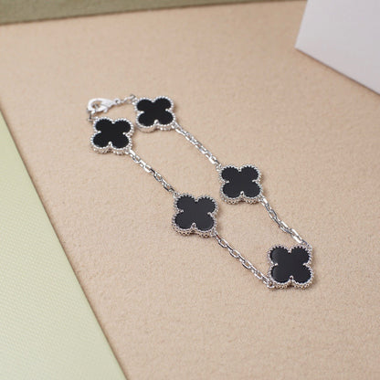 [CA]CLOVER 5 MOTIF ONYXS  BRACELET SILVER