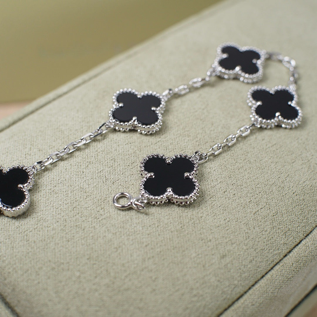 [CA]CLOVER 5 MOTIF ONYXS  BRACELET SILVER