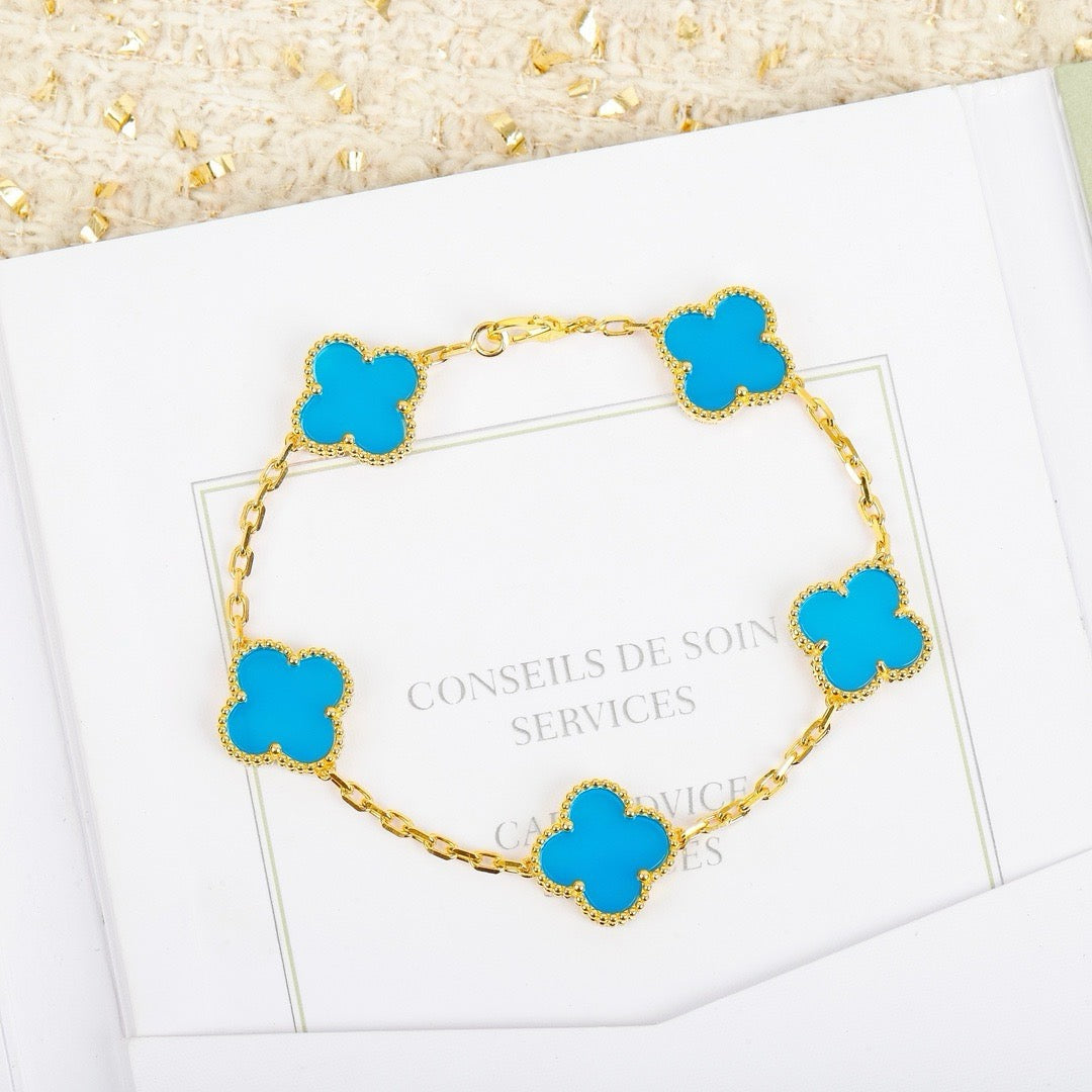 [CA]CLOVER 5 MOTIFS TURQUOISE BRACELET