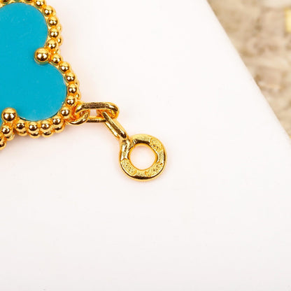 [CA]CLOVER 5 MOTIF TURQUOISE DIAMOND GOLD BRACELET