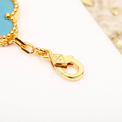 [CA]CLOVER 5 MOTIF TURQUOISE DIAMOND GOLD BRACELET