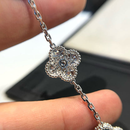 [CA]CLOVER 5 MOTIF ONYXS DIAMOND BRACELET SILVER