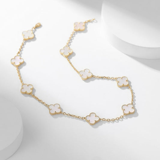 [CA]CLOVER 10 MOTIFS WHITE MOTHER OF PEARL NECKLACE