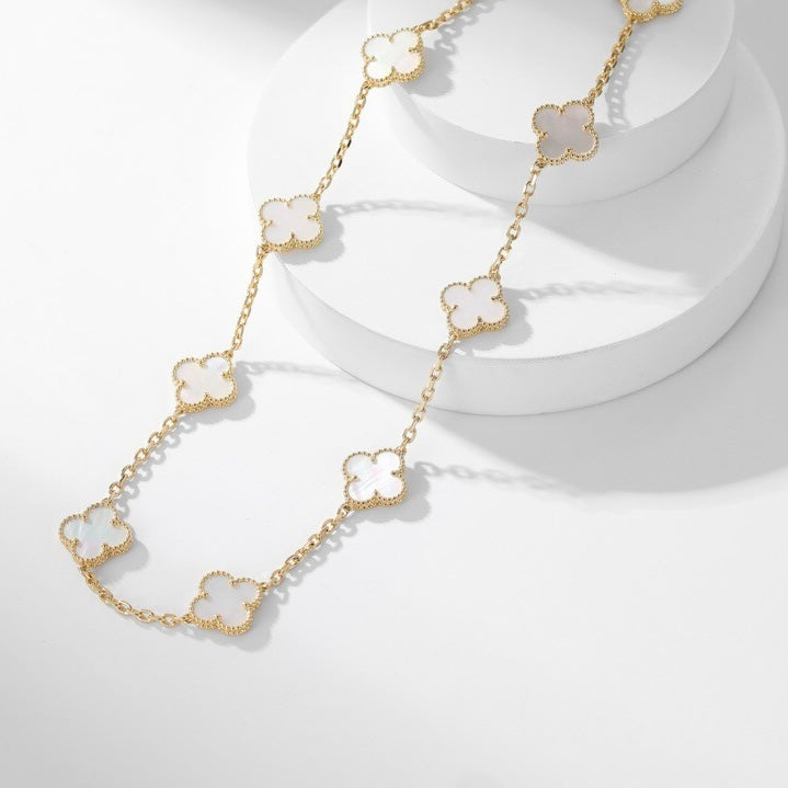 [CA]CLOVER 10 MOTIFS WHITE MOTHER OF PEARL NECKLACE