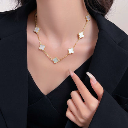 [CA]CLOVER 10 MOTIFS WHITE MOTHER OF PEARL NECKLACE