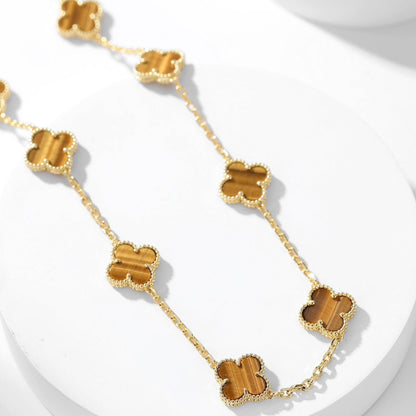 [CA]CLOVER 10 MOTIFS TIGER EYE NECKLACE