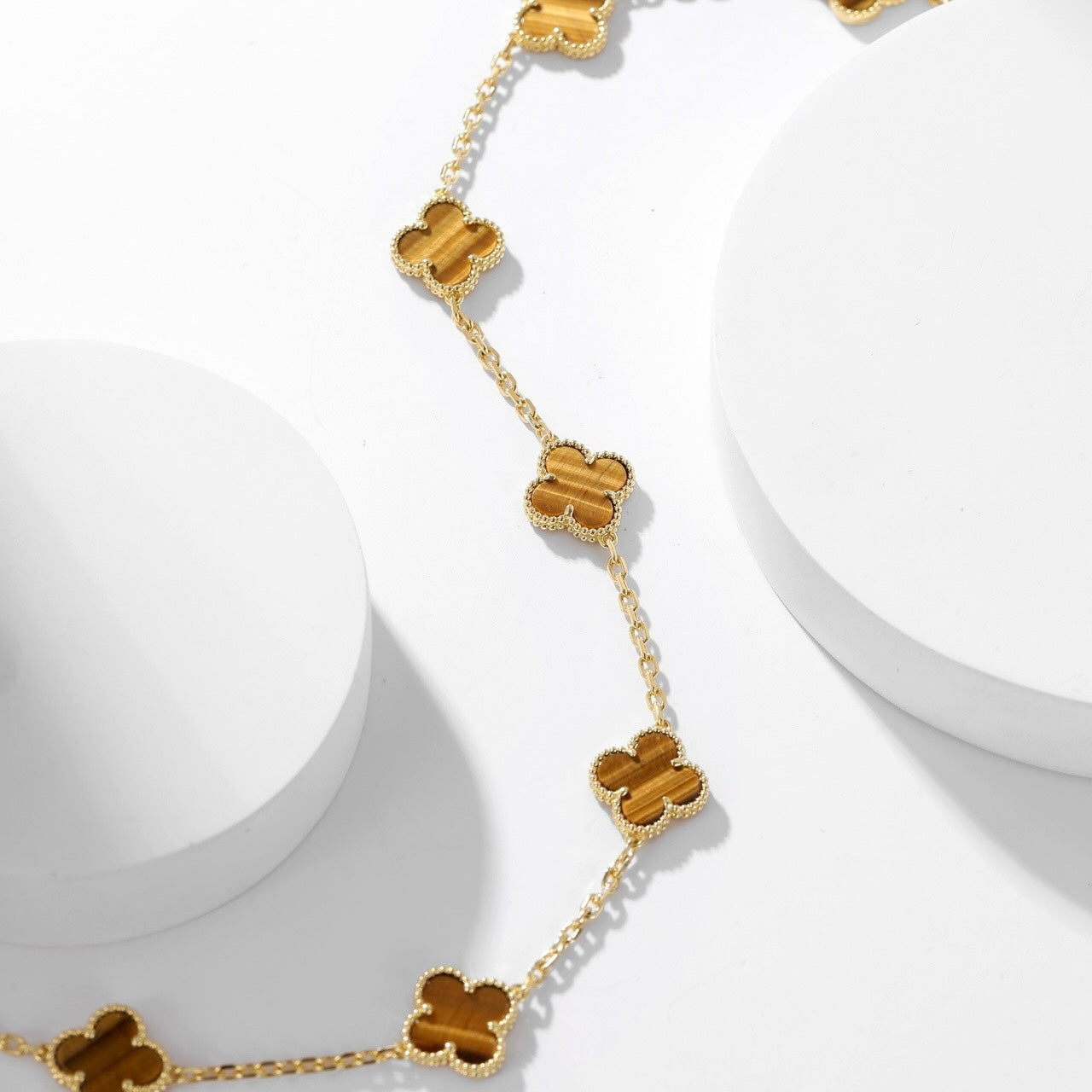 [CA]CLOVER 10 MOTIFS TIGER EYE NECKLACE