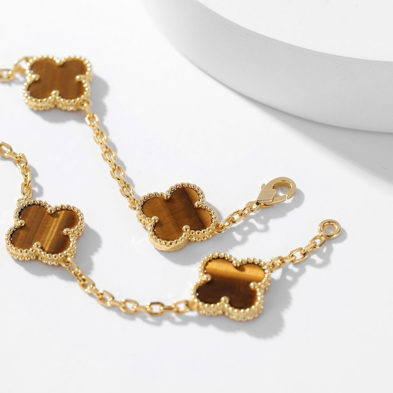 [CA]CLOVER 10 MOTIFS TIGER EYE NECKLACE