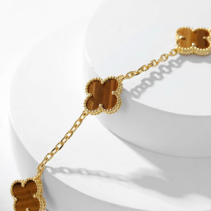 [CA]CLOVER 10 MOTIFS TIGER EYE NECKLACE