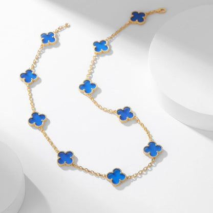 [CA]CLOVER 10 MOTIFS BLUE AGATE NECKLACE