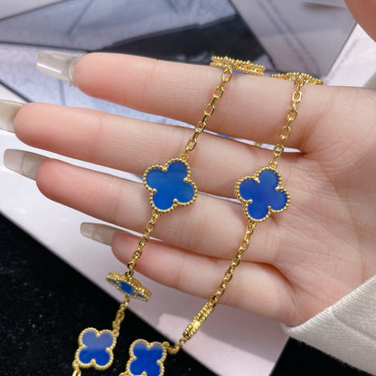 [CA]CLOVER 10 MOTIFS BLUE AGATE NECKLACE