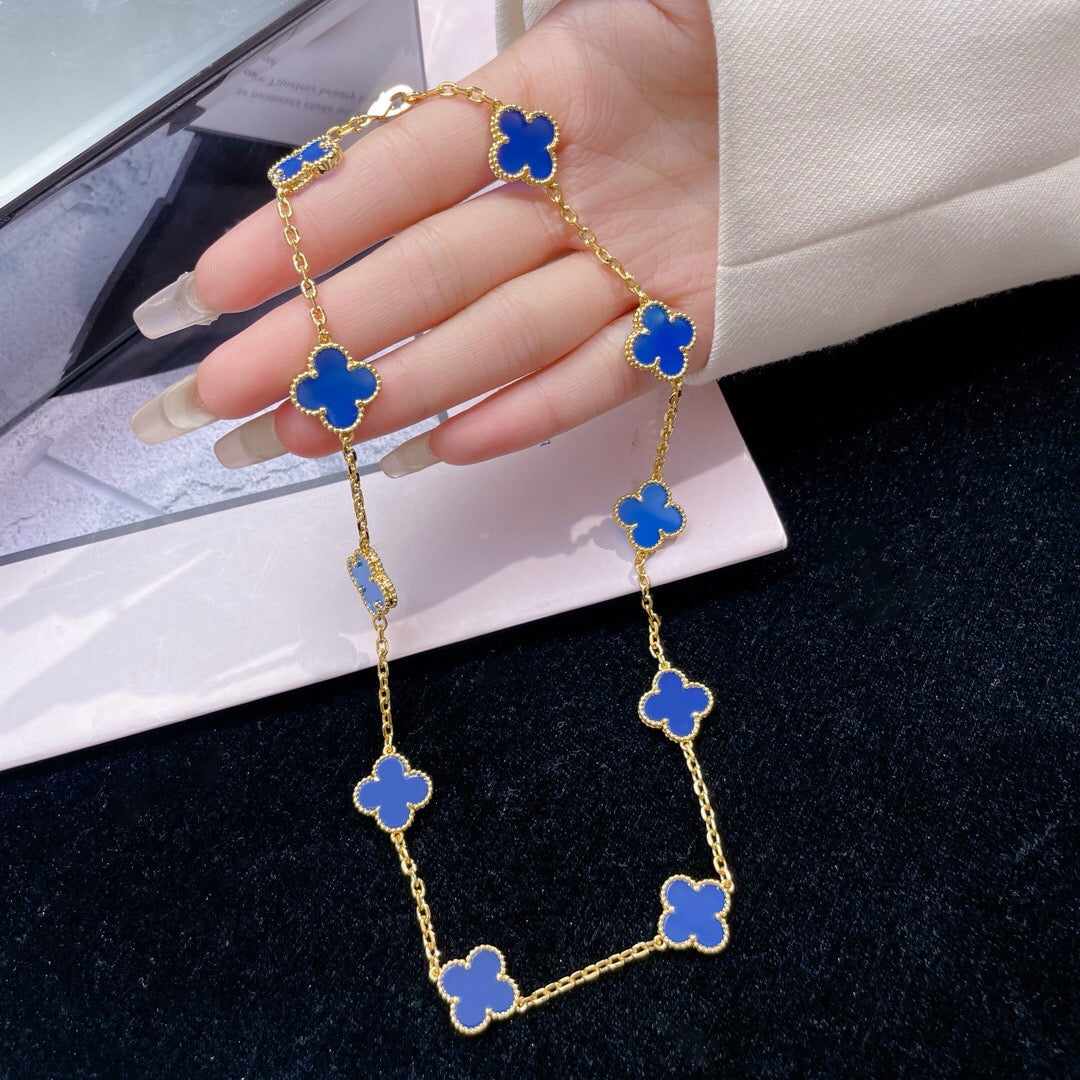 [CA]CLOVER 10 MOTIFS BLUE AGATE NECKLACE