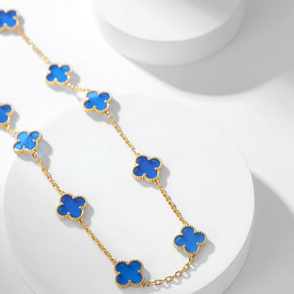 [CA]CLOVER 10 MOTIFS BLUE AGATE NECKLACE