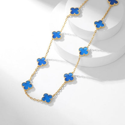 [CA]CLOVER 10 MOTIFS BLUE AGATE NECKLACE