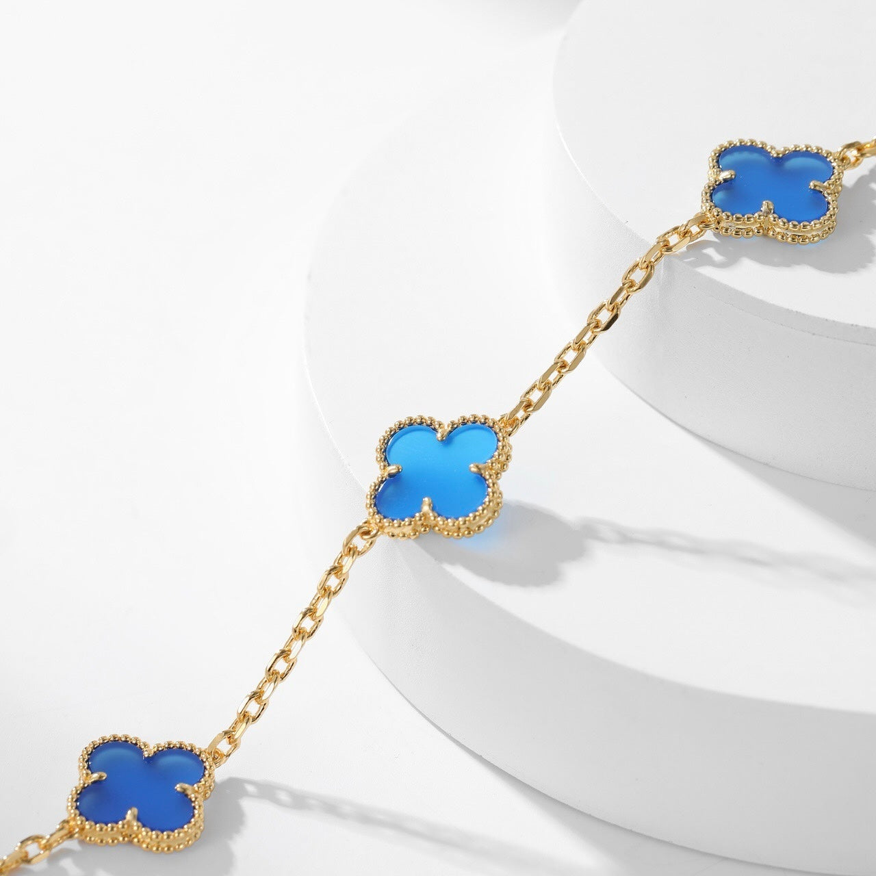 [CA]CLOVER 10 MOTIFS BLUE AGATE NECKLACE