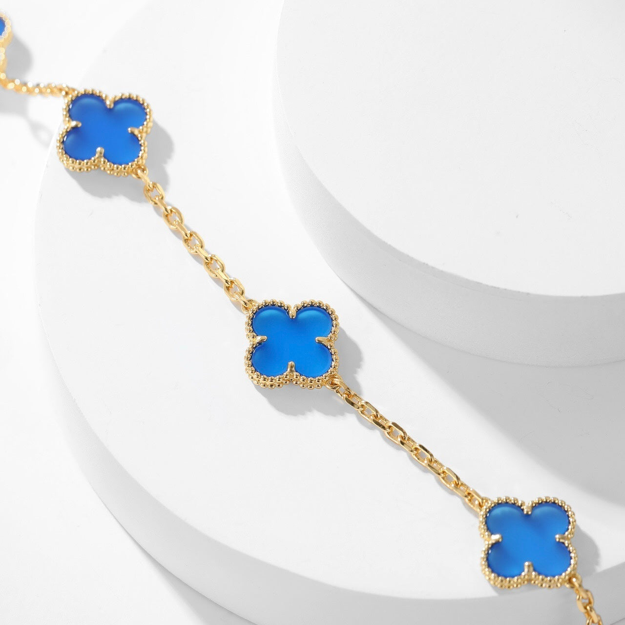 [CA]CLOVER 10 MOTIFS BLUE AGATE NECKLACE