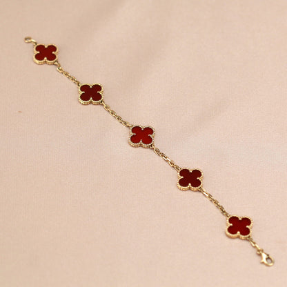 [CA]CLOVER 5 MOTIFS RED AGATE  BRACELET