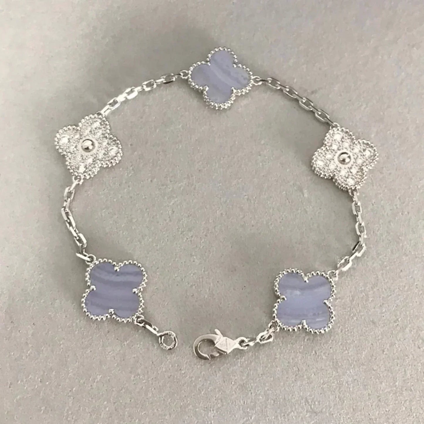 [CA]CLOVER  5 MOTIF DIAMOND PURPLE CHALCEDONY BRACELET SILVER