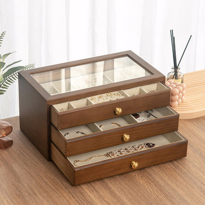 HIGH-GRADE SOLID WOOD JEWELRY BOX TRANSPARENT GLASS STORAGE BOX