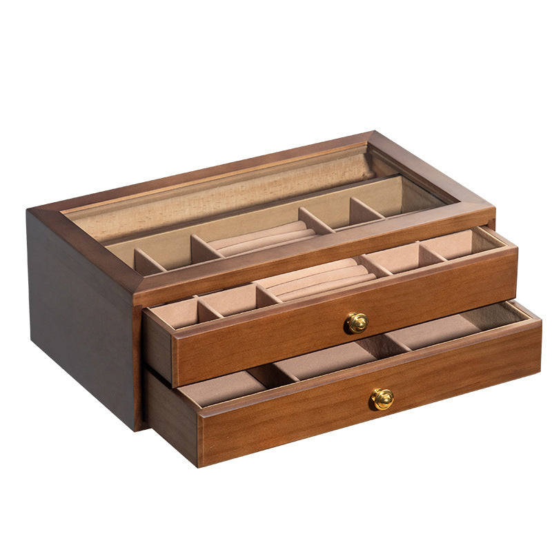 HIGH-GRADE SOLID WOOD JEWELRY BOX TRANSPARENT GLASS STORAGE BOX