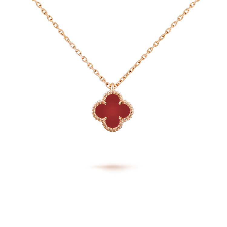 [CA]CLOVER MINI 9.5MM WHITE CARNELIANS NECKLACE