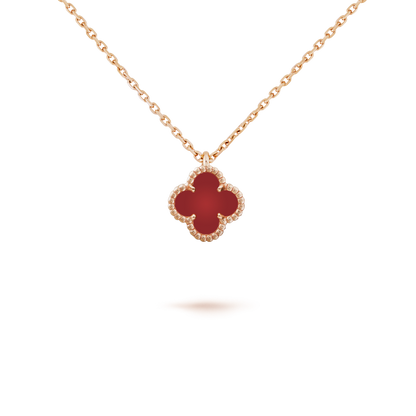 [CA]CLOVER MINI 9.5MM WHITE CARNELIANS NECKLACE