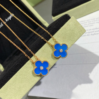 [CA]CLOVER 15MM DIAMOND AND BLUE AGATE NECKLACE