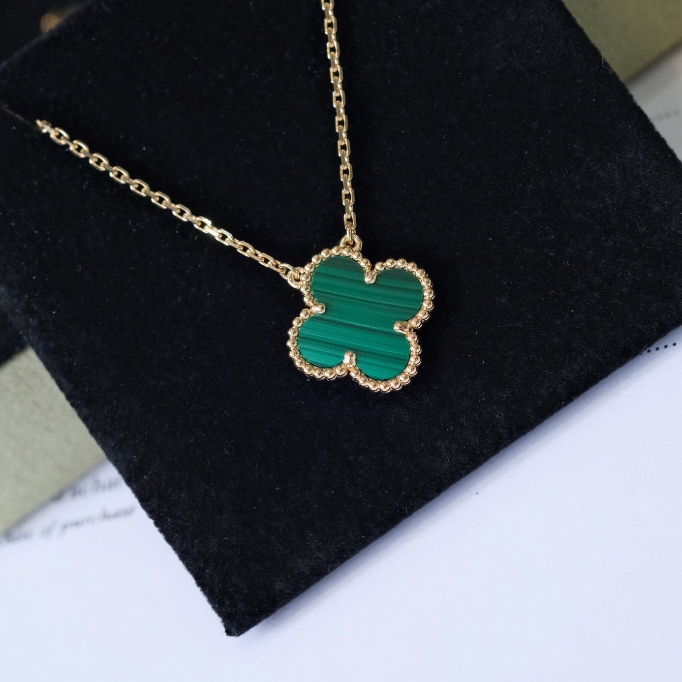 [CA]CLOVER 15MM MALACHITE SINGLE FLOWER  NECKLACE