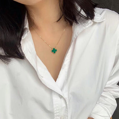 [CA]CLOVER 15MM MALACHITE SINGLE FLOWER  NECKLACE